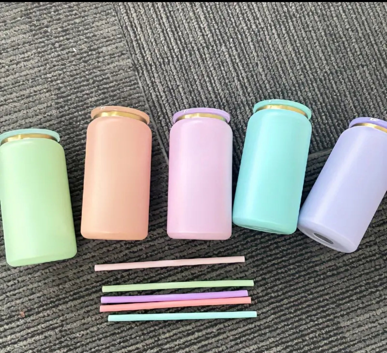 Pastel colors with gold rim-16oz stainless steel.