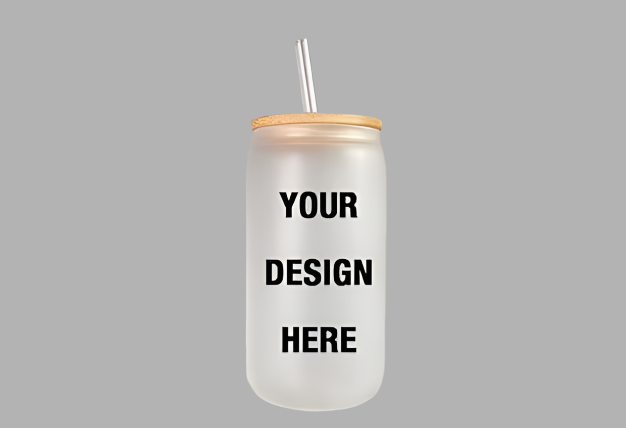 16 oz clear glass Libby include lid and straw/ add your design
