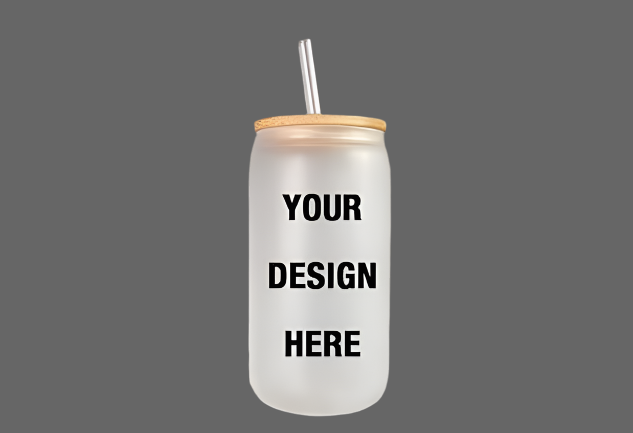 16 oz clear glass Libby include lid and straw/ add your design