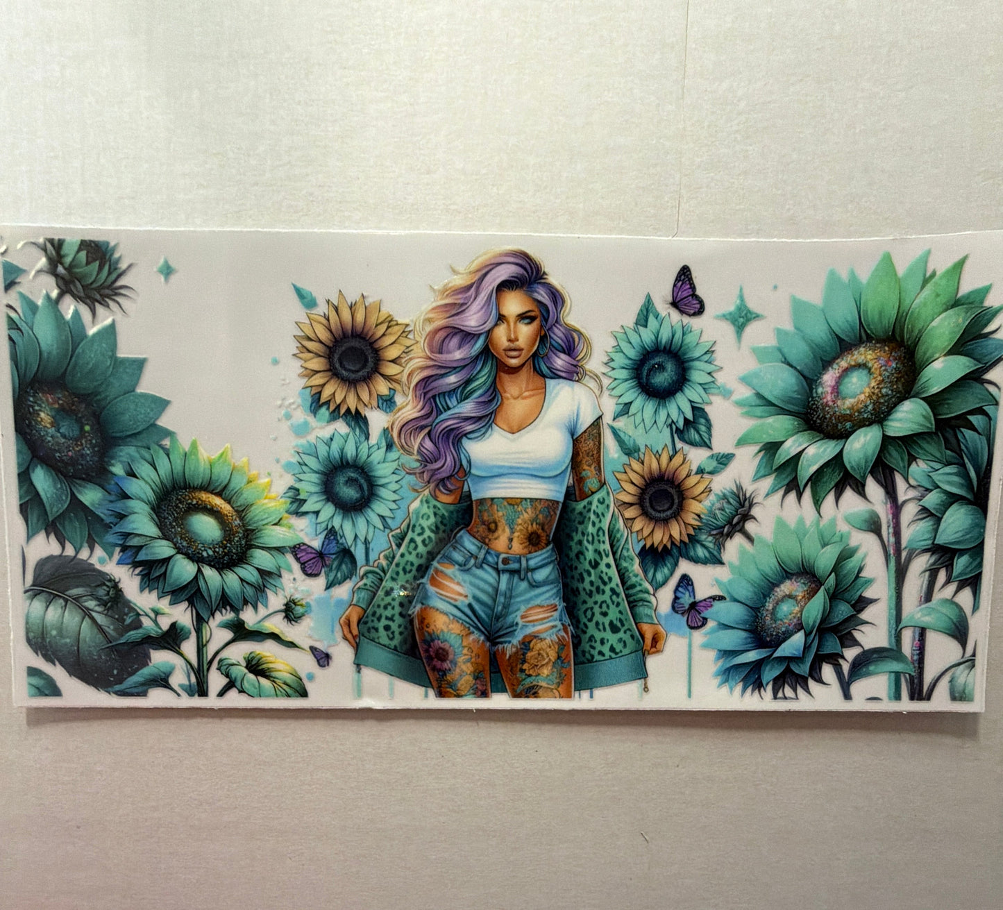 #1022 green & purples sunflowers