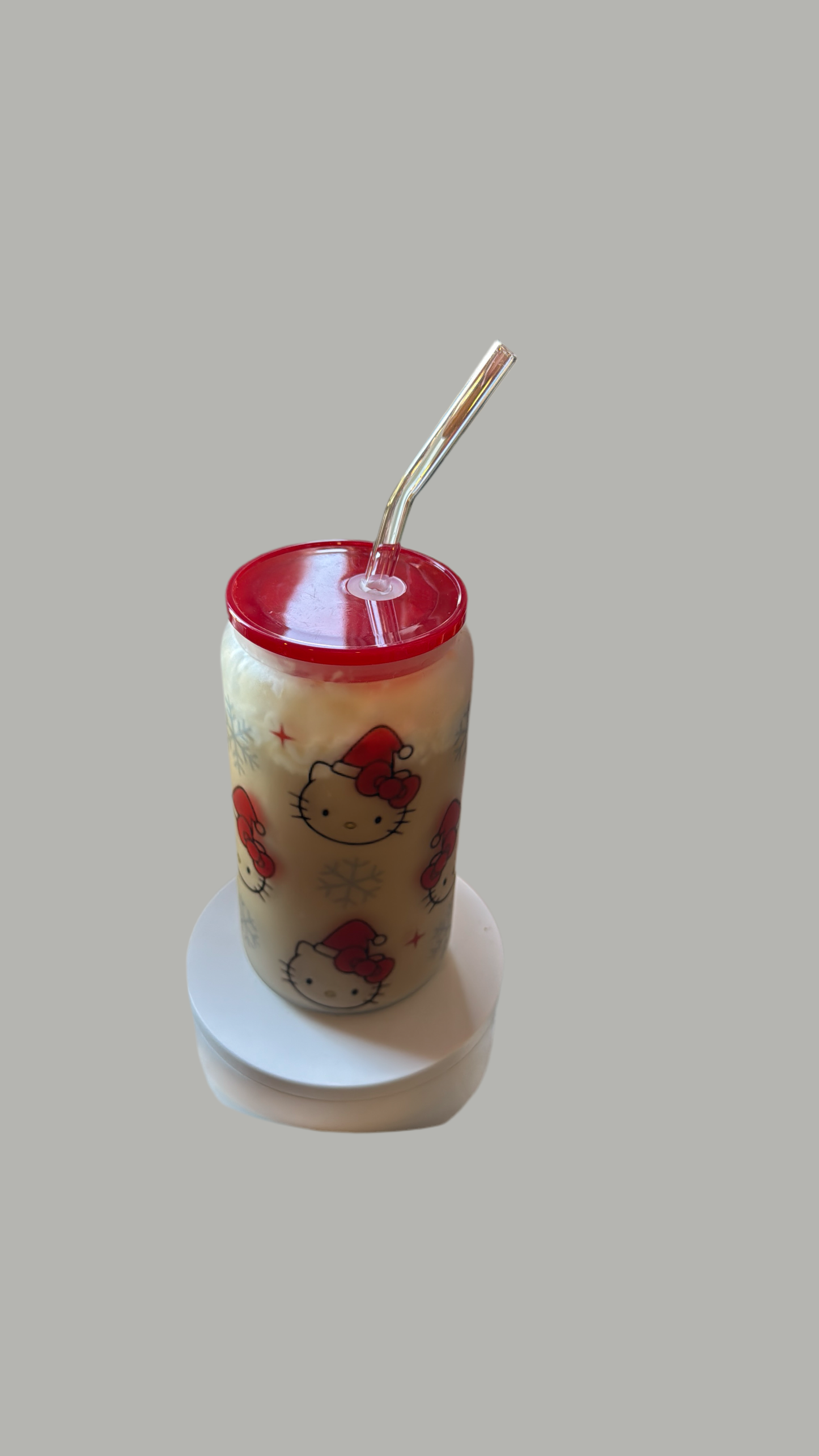 Christmas kitty design sublimated in a frosted glass cup