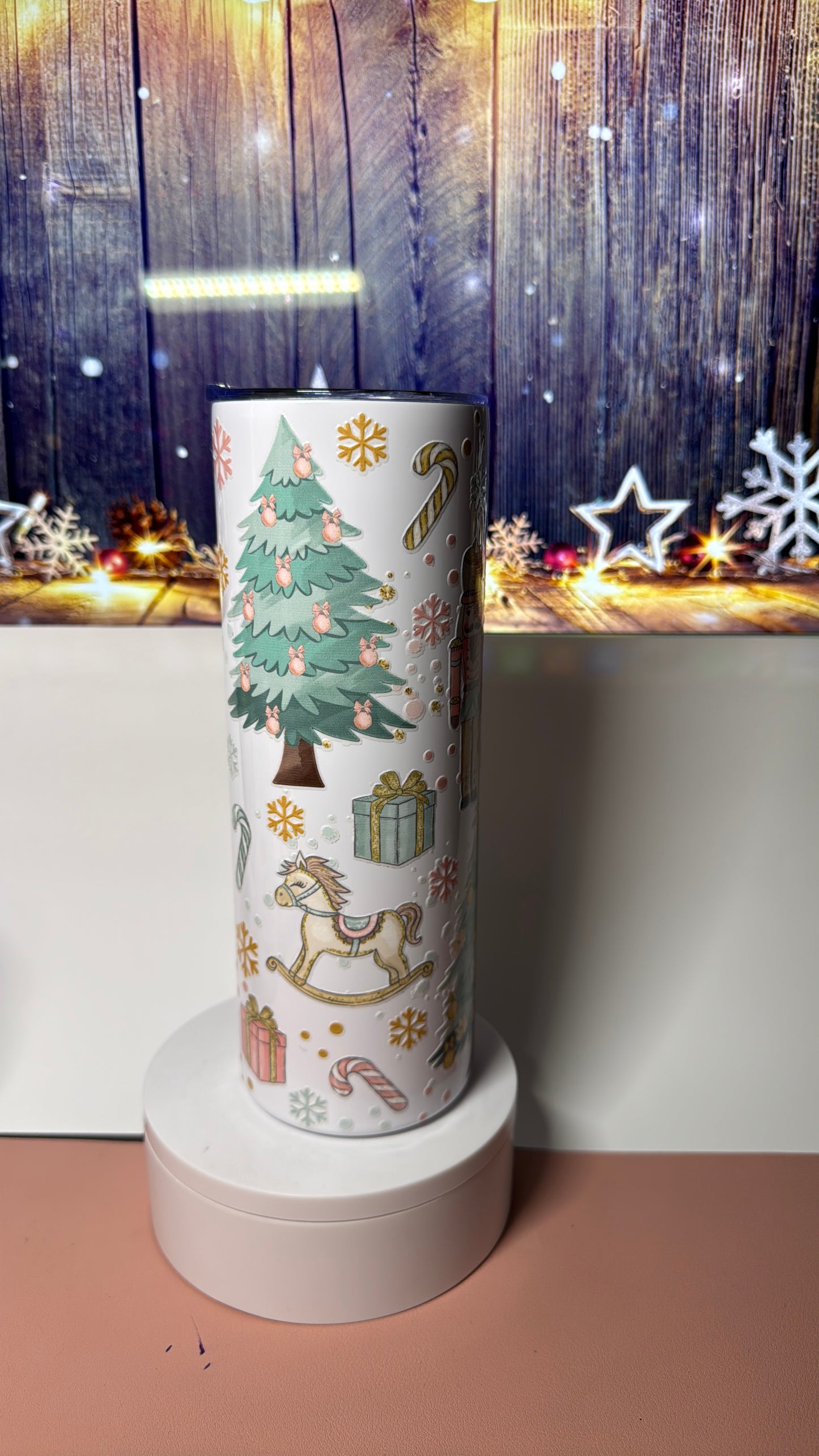 20 oz tumbler with Christmas nutcracker uvdtf design