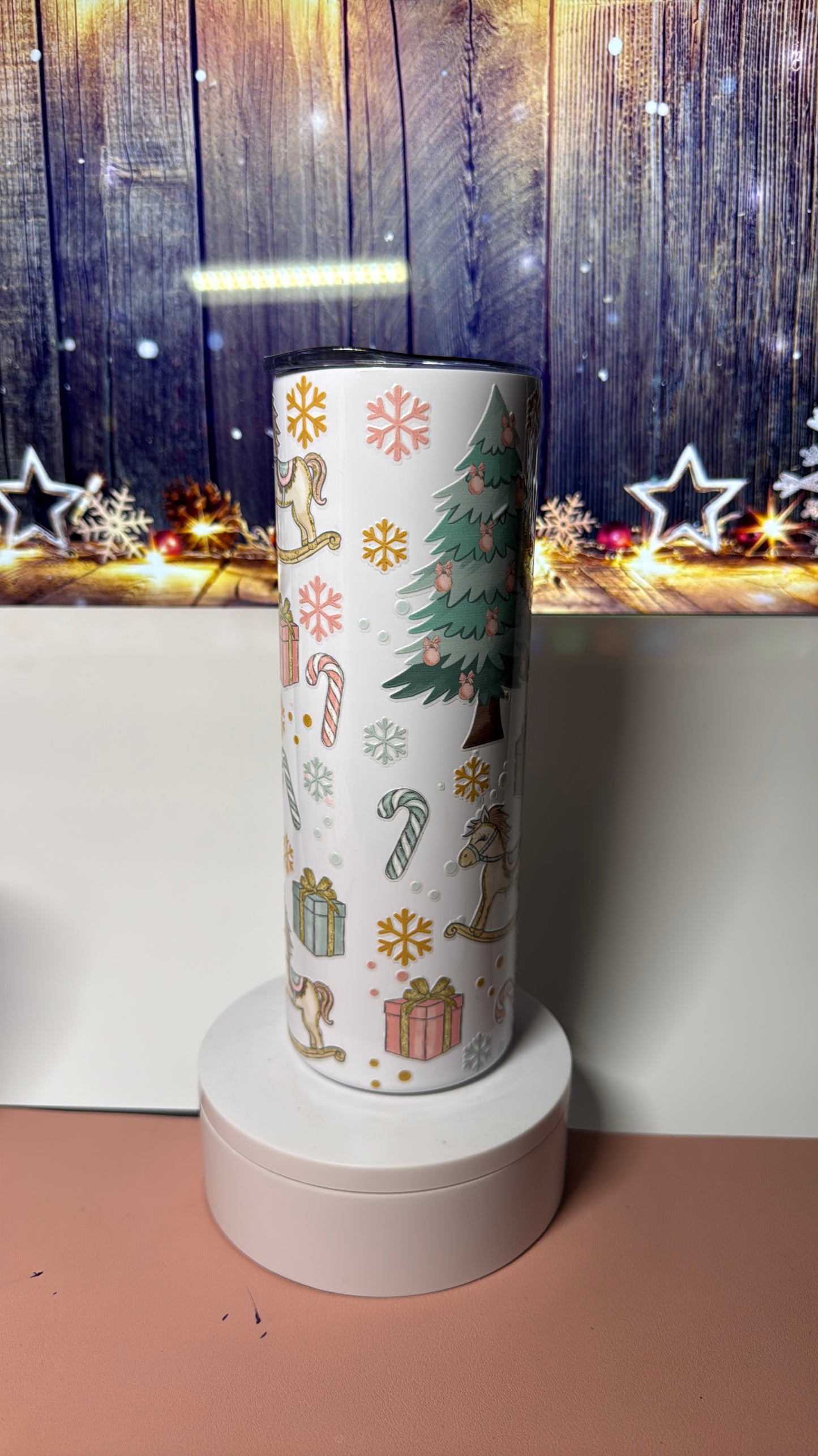 20 oz tumbler with Christmas nutcracker uvdtf design