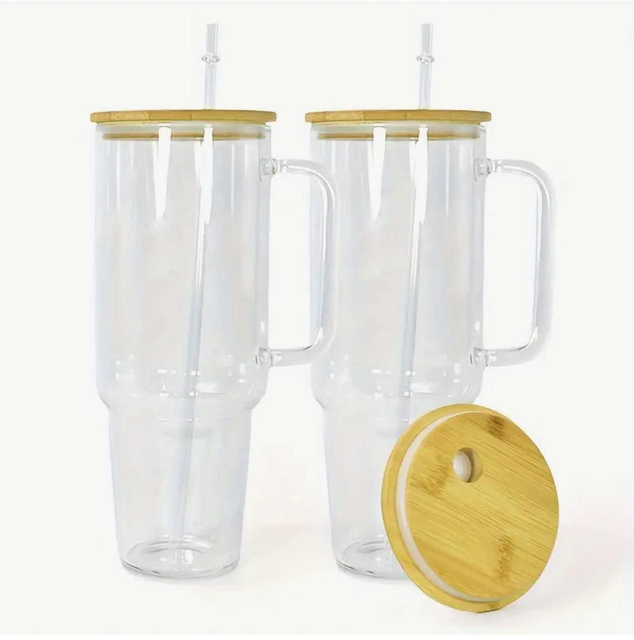 40 oz glass tumbler with handle- bamboo lid and straw are included