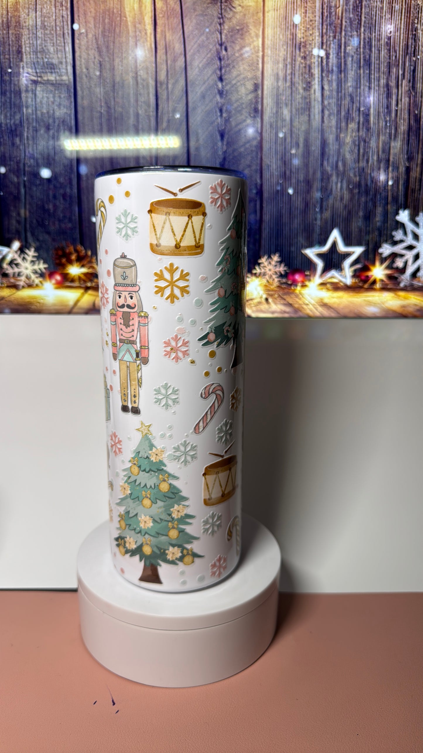 20 oz tumbler with Christmas nutcracker uvdtf design