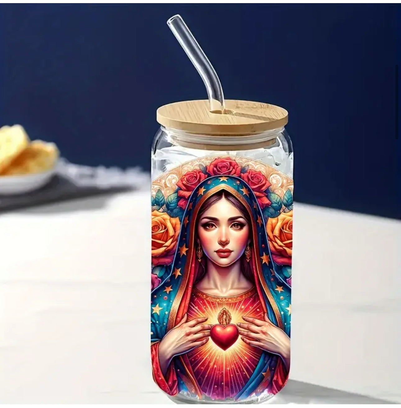 Virgencita uvdtf decals/ sold as a set with a cup of your choice.