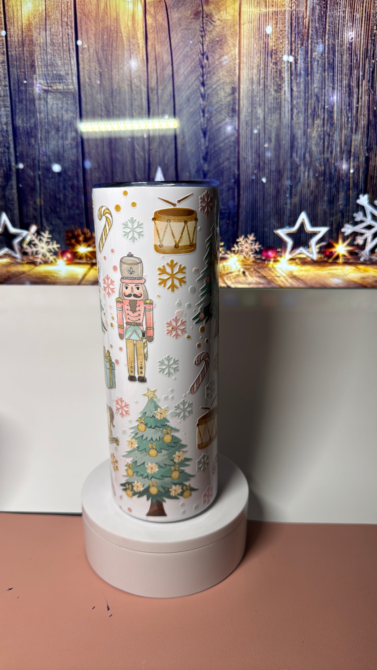 20 oz tumbler with Christmas nutcracker uvdtf design