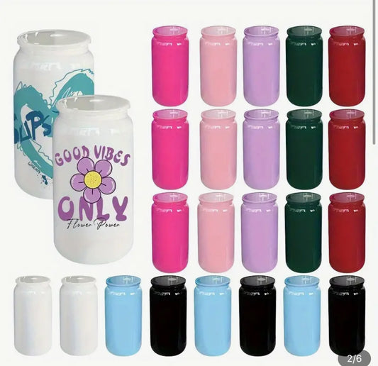 16 oz glass color cup- choose you favorite color cup & design